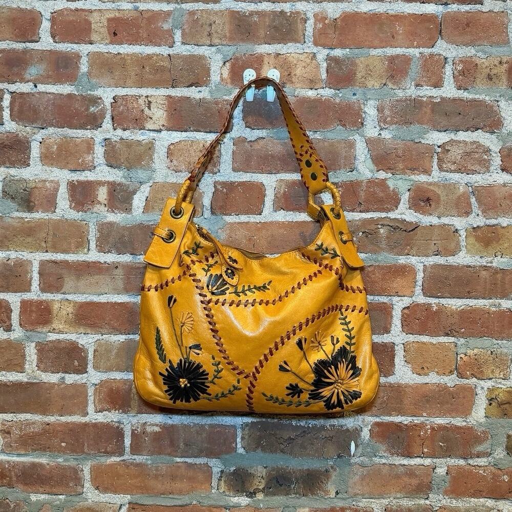 Isabella Fiore Leather Flower Patch Hobo Tote Bag